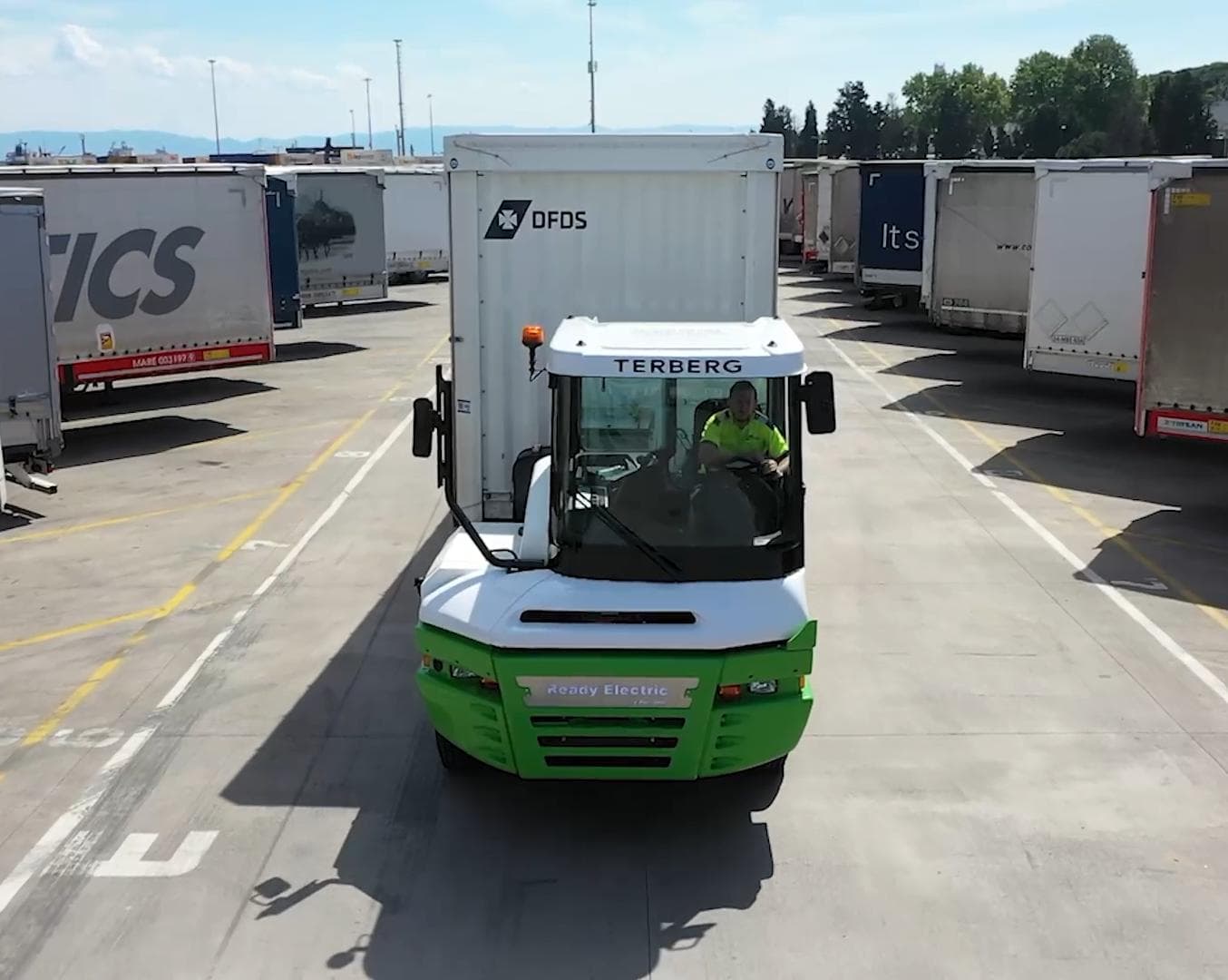 A converted, electric-powered terminal tractor.
