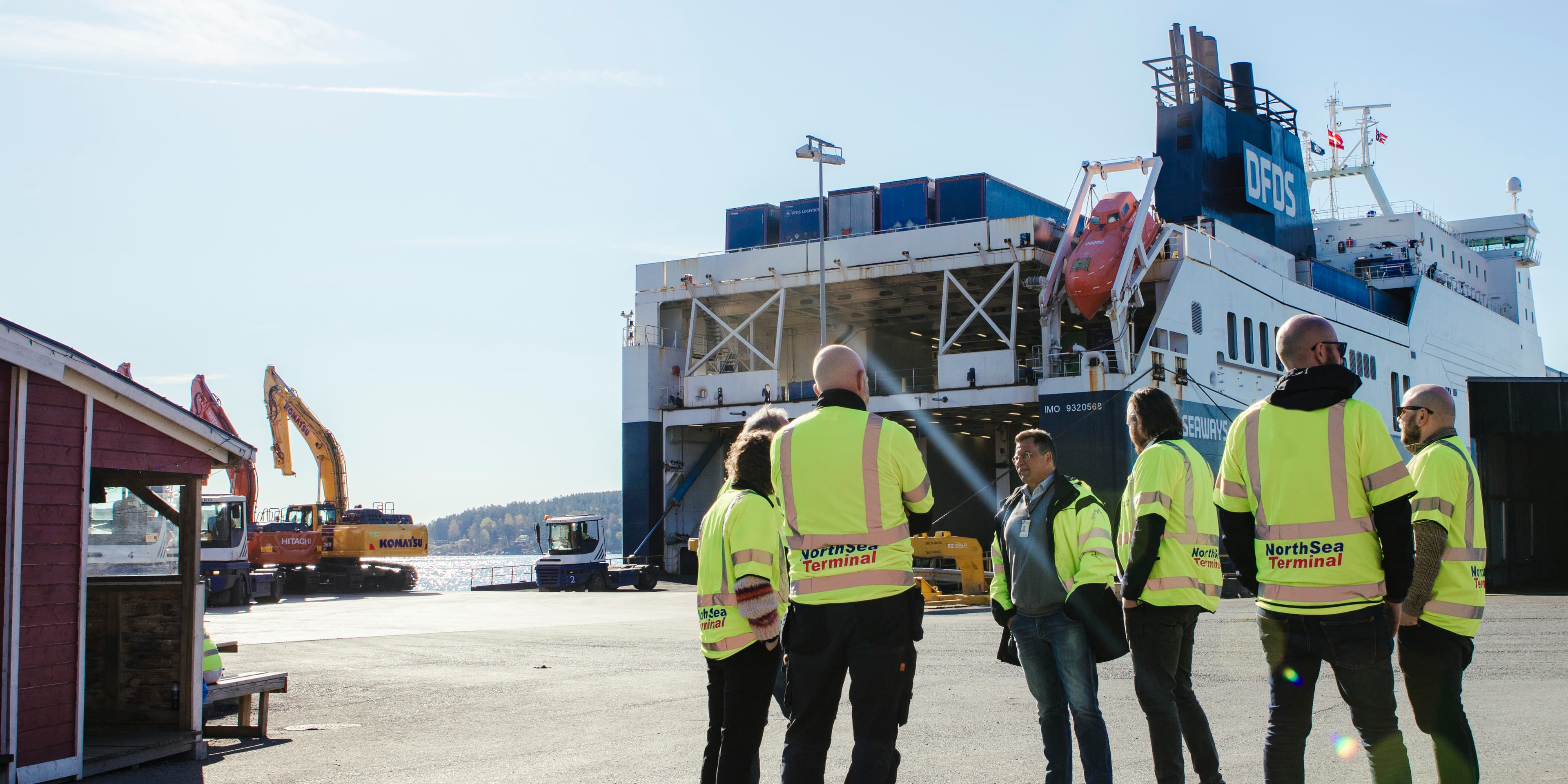 DFDS ship in port ready to transport cargo.